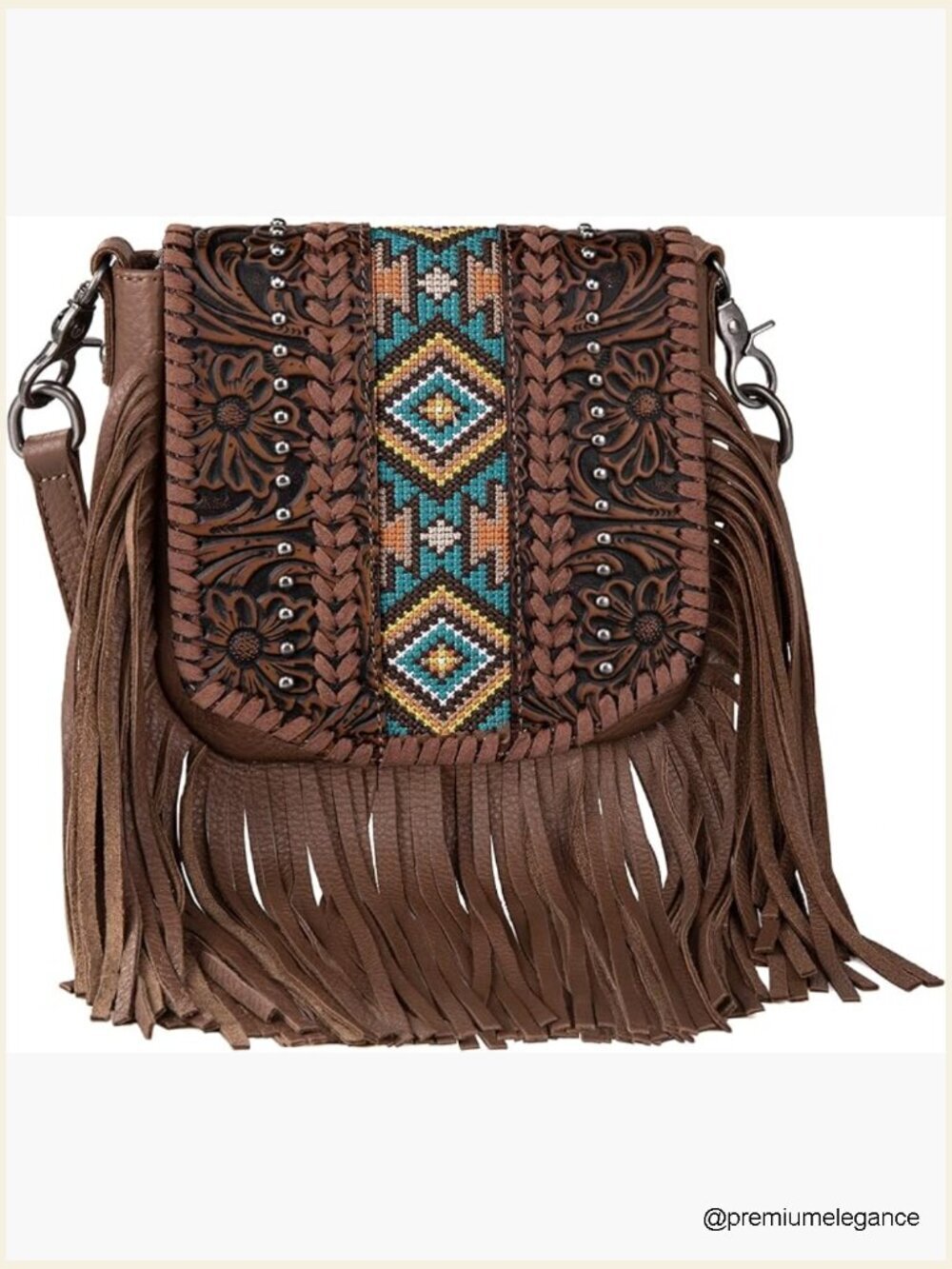 Western Small Crossbody Bag Fringe Purse Leather Shoulder Handbag Tooled Women